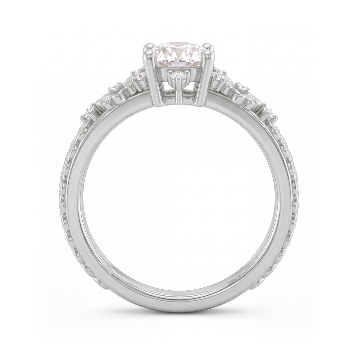 Primrose - Bague vintage en moissanite ronde avec épaulements floraux