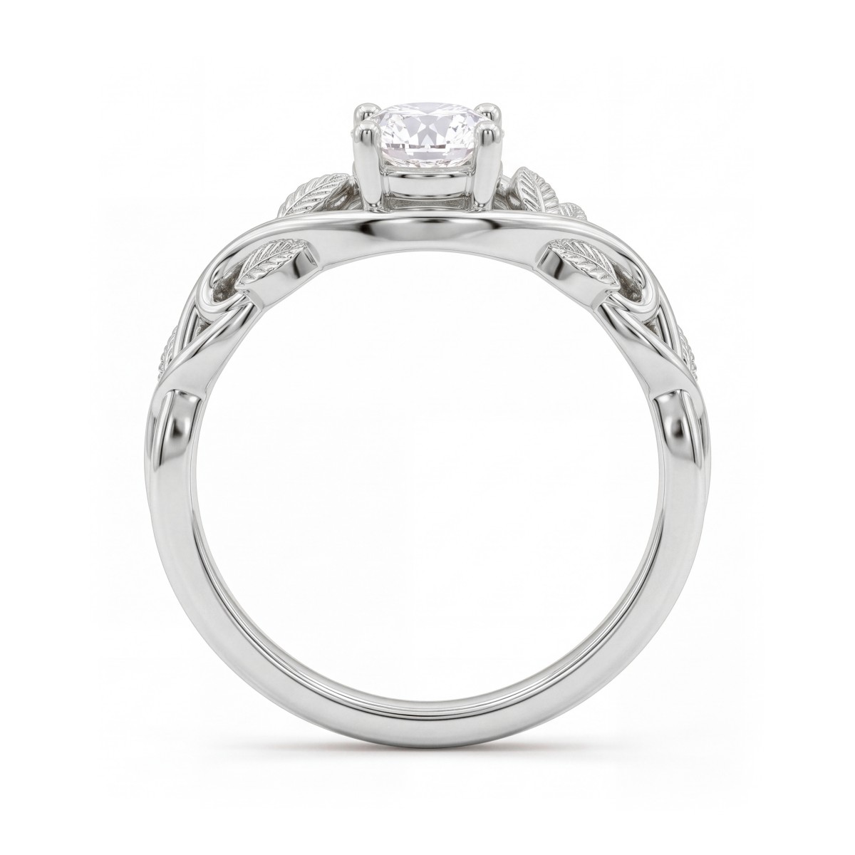 Ivy - Bague de fiançailles en moissanite ronde aux épaulements ornés de motifs de lianes feuillues