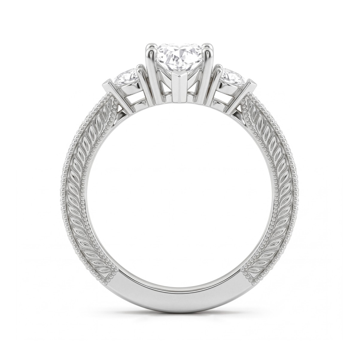 Cherie - Bague en moissanite taille cœur avec pierres latérales en forme de cœur