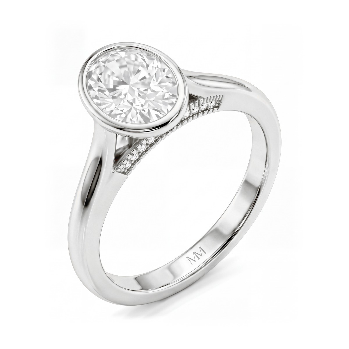 Camille - Bague à serti clos avec moissanite ovale et galerie ajourée