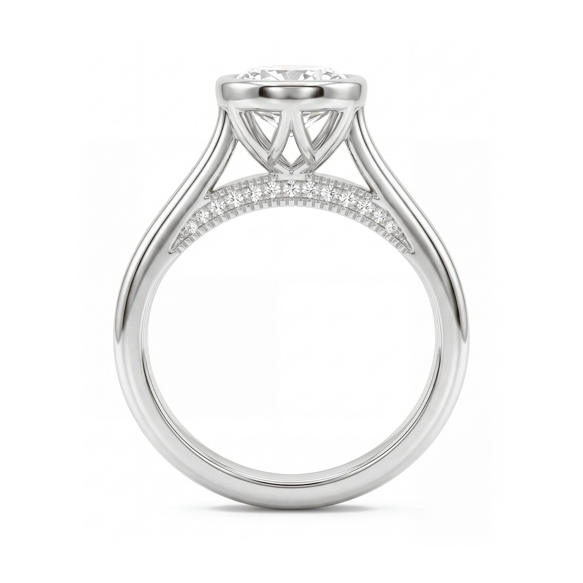 Camille - Bague à serti clos avec moissanite ovale et galerie ajourée