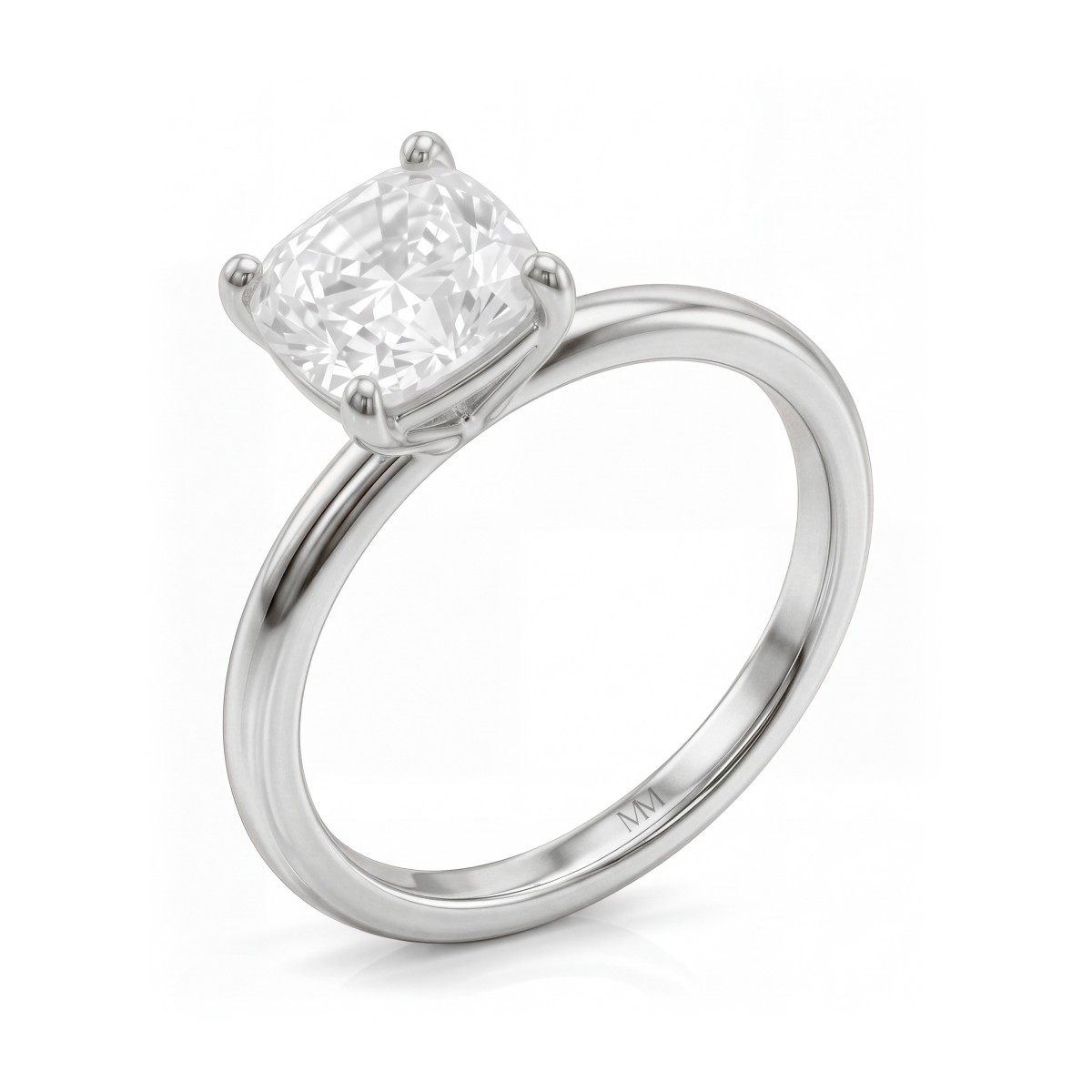 Altessa - Bague de fiançailles solitaire en moissanite taille coussin avec serti haut à quatre griffes