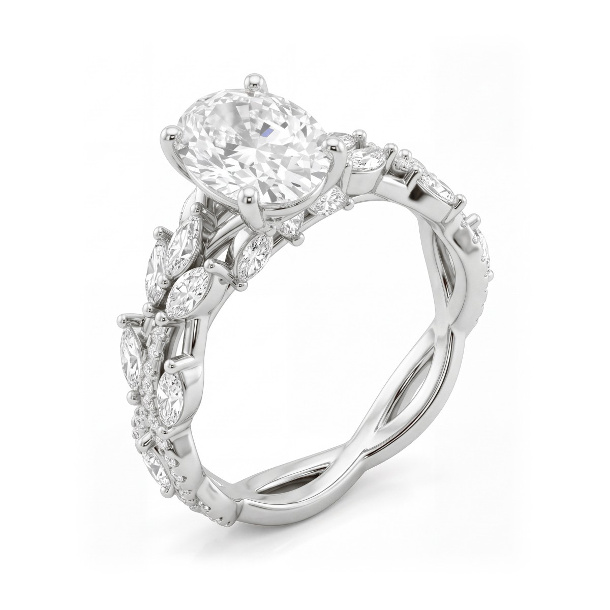 Wisteria - Bague en moissanite ovale avec anneau en forme de sarment torsadé
