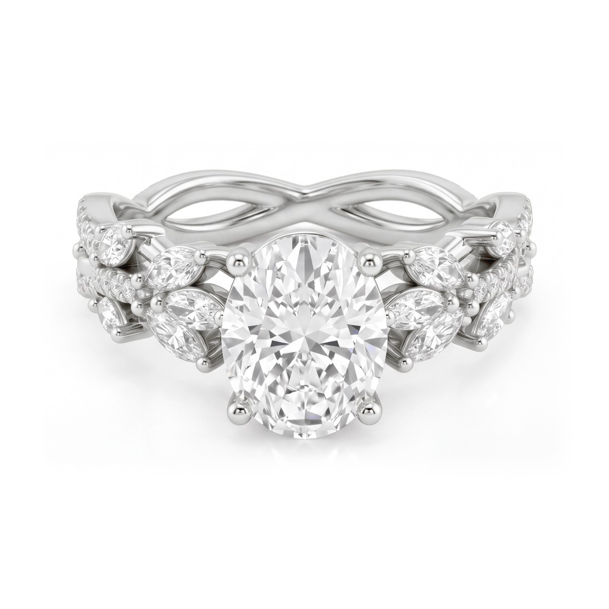 Wisteria - Bague en moissanite ovale avec anneau en forme de sarment torsadé