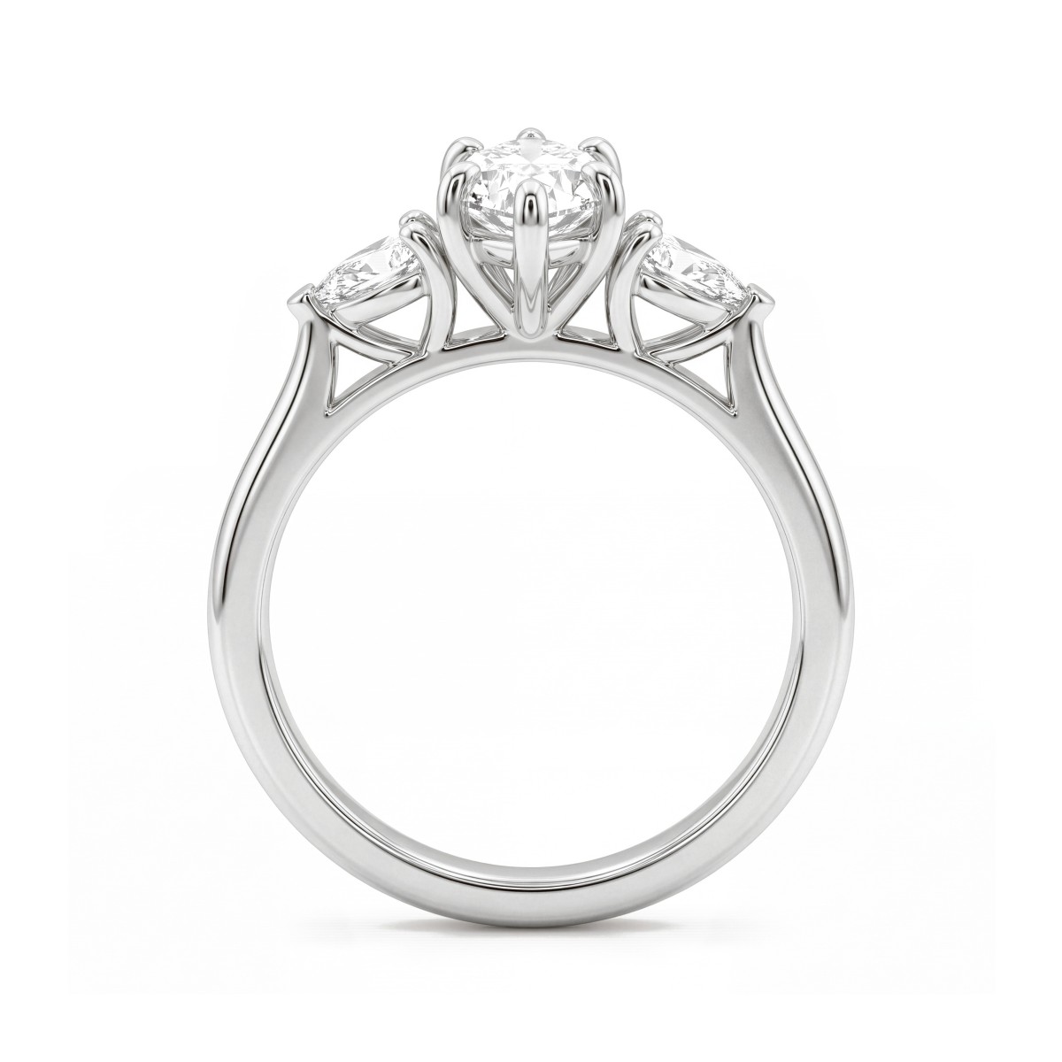 Navette - Bague de fiançailles trilogie en moissanite marquise avec pierres latérales poire orientées vers l’extérieur