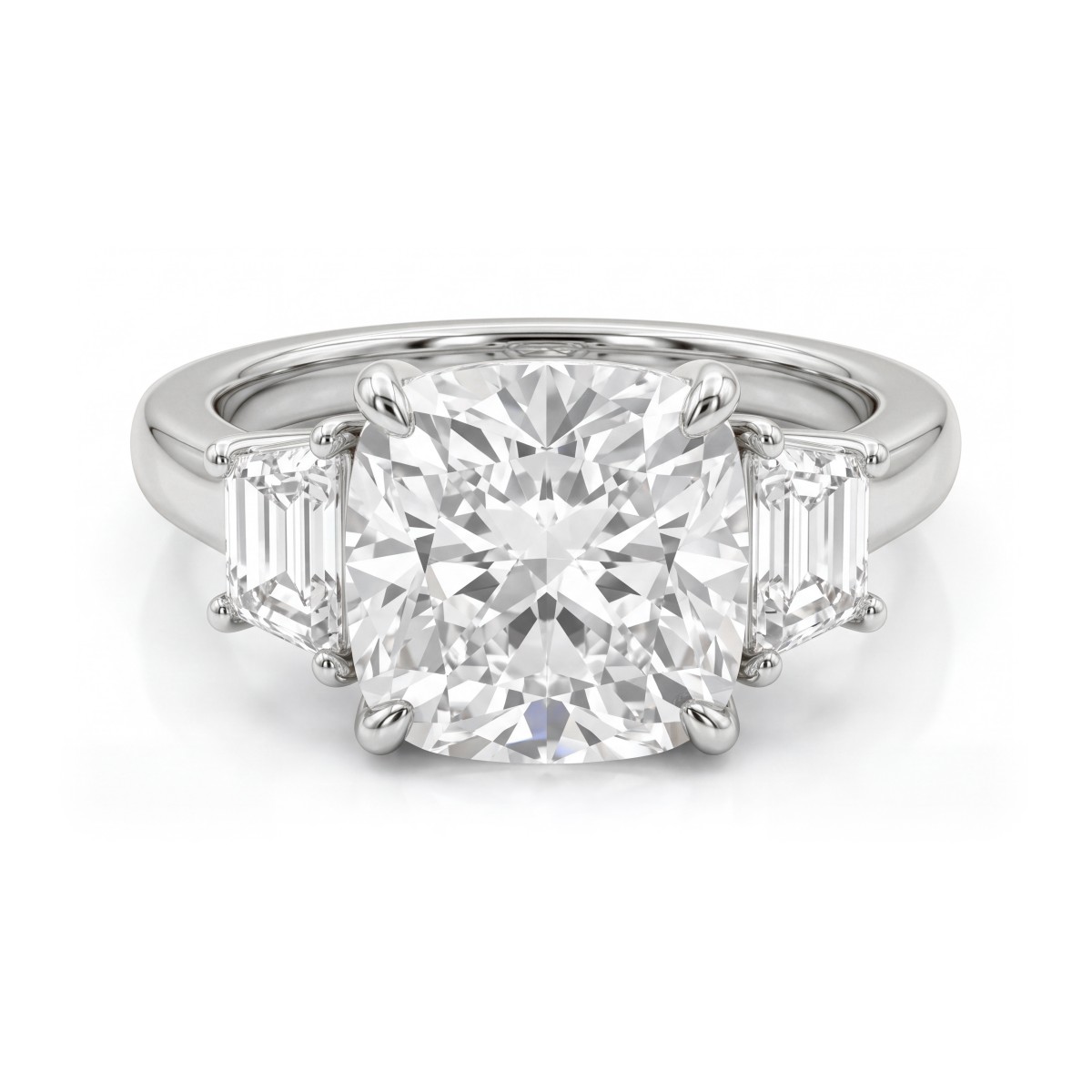 Trinity - Bague trilogie en moissanite coussin avec pierres latérales trapézoïdales