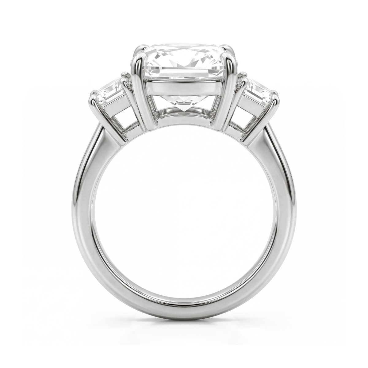 Trinity - Bague trilogie en moissanite coussin avec pierres latérales trapézoïdales