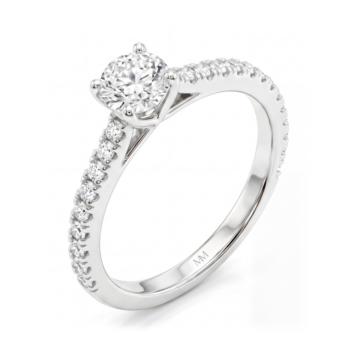 Juliette - Bague de fiançailles en moissanite ronde avec anneau pavé
