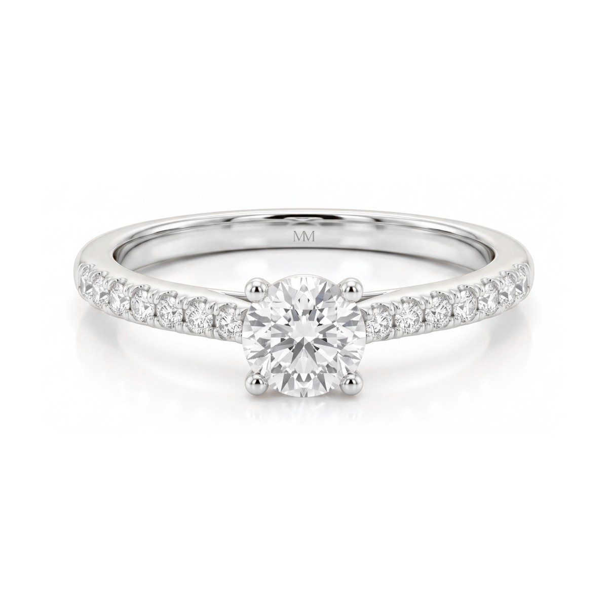 Juliette - Bague de fiançailles en moissanite ronde avec anneau pavé