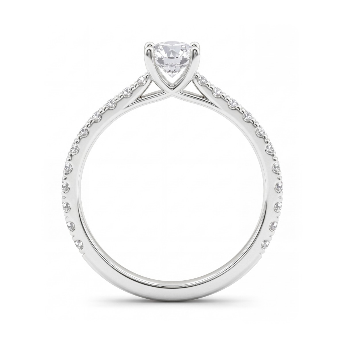 Juliette - Bague de fiançailles en moissanite ronde avec anneau pavé