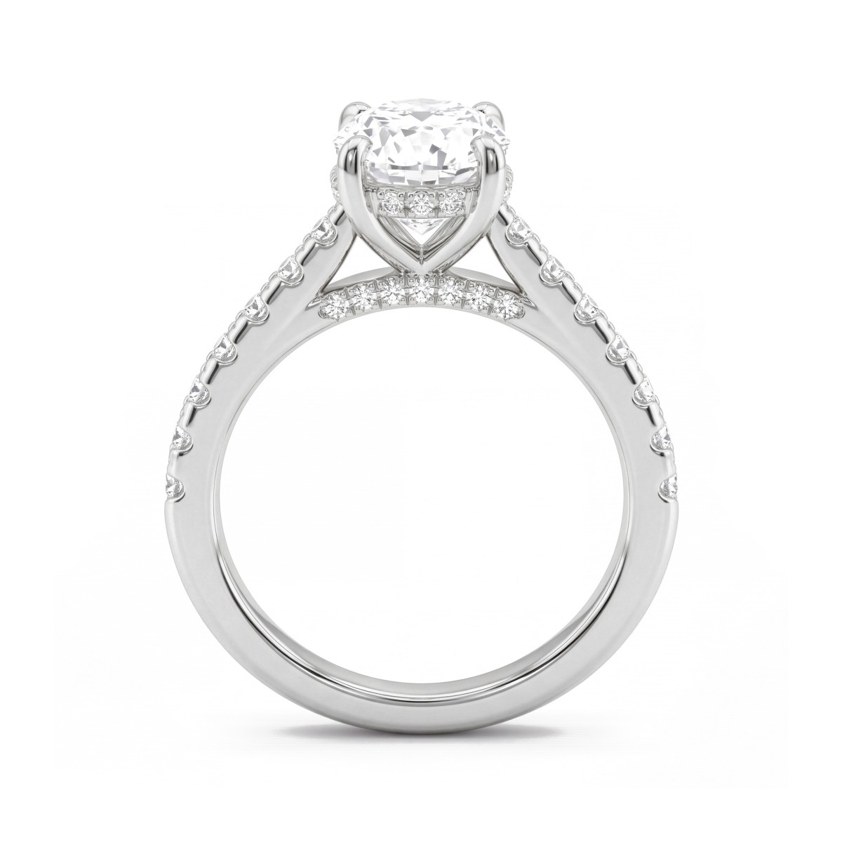 Arcadia - Bague en moissanite ovale à halo caché et épaulements pavés
