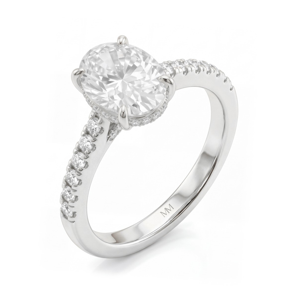 Arcadia - Bague en moissanite ovale à halo caché et épaulements pavés