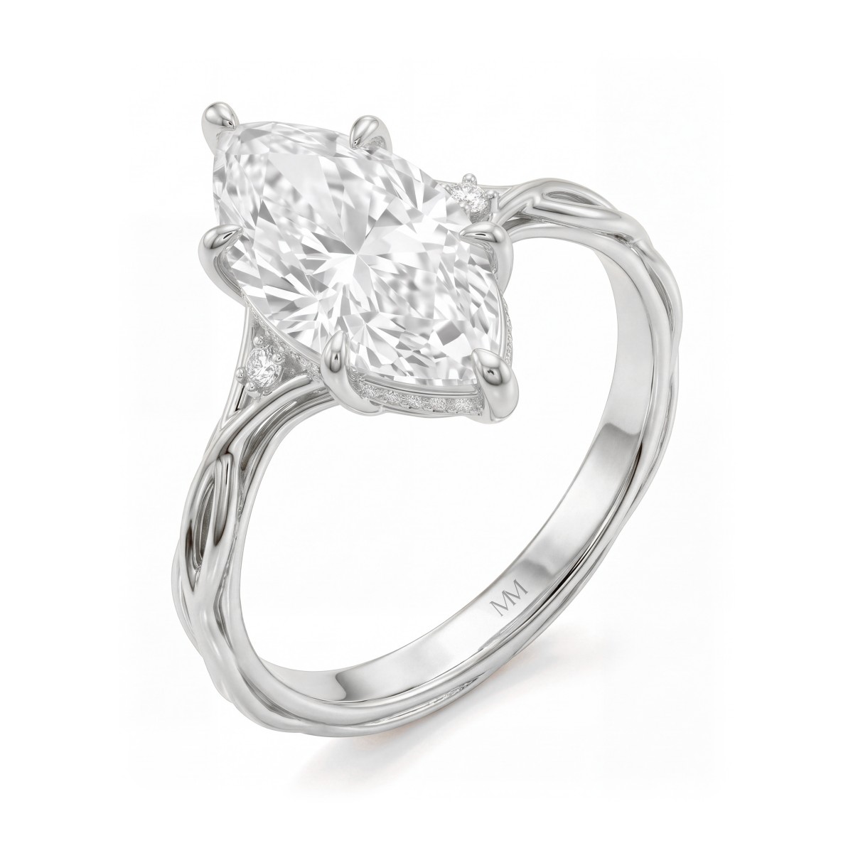 Hazel - Bague en moissanite marquise avec anneau en forme de branche torsadée