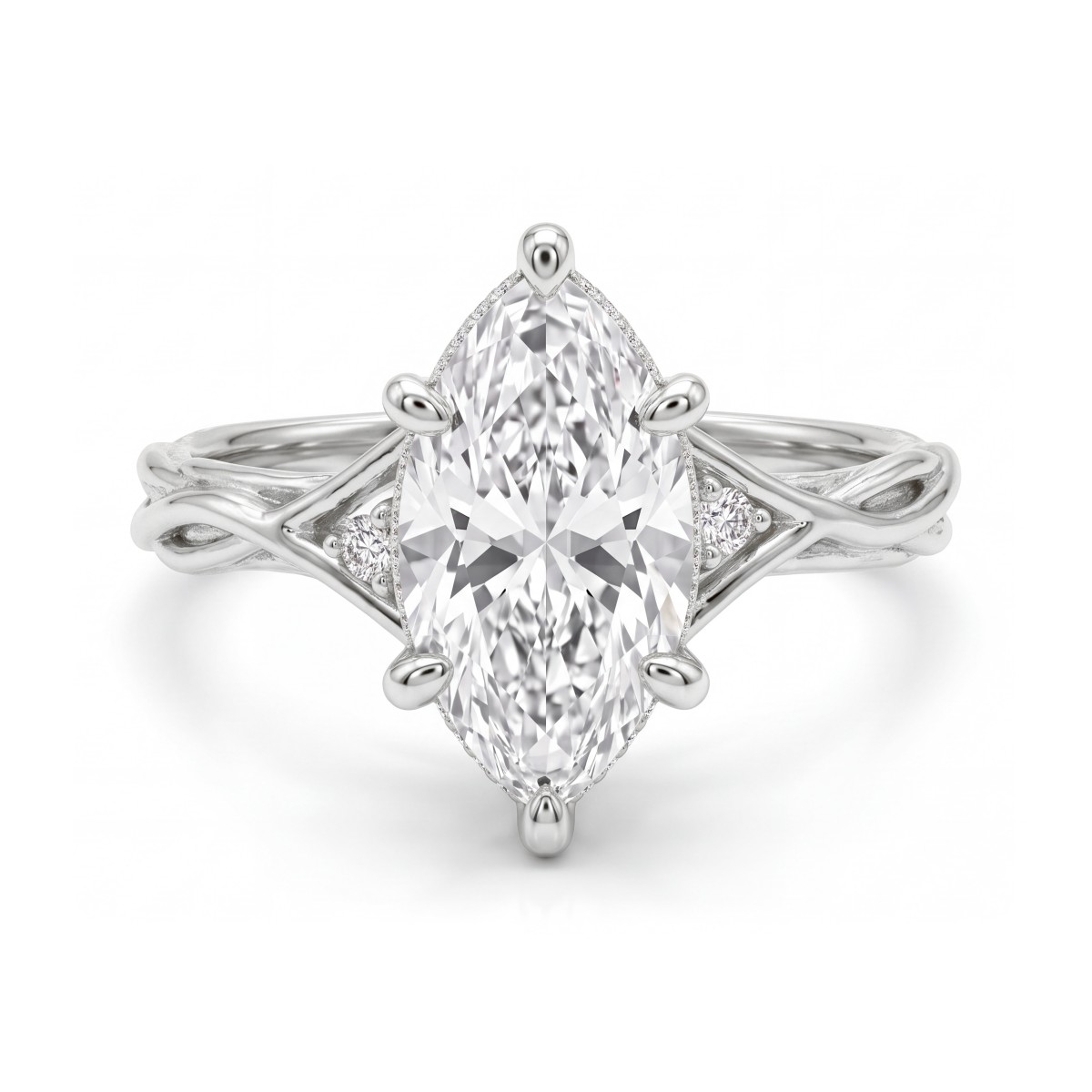 Hazel - Bague en moissanite marquise avec anneau en forme de branche torsadée