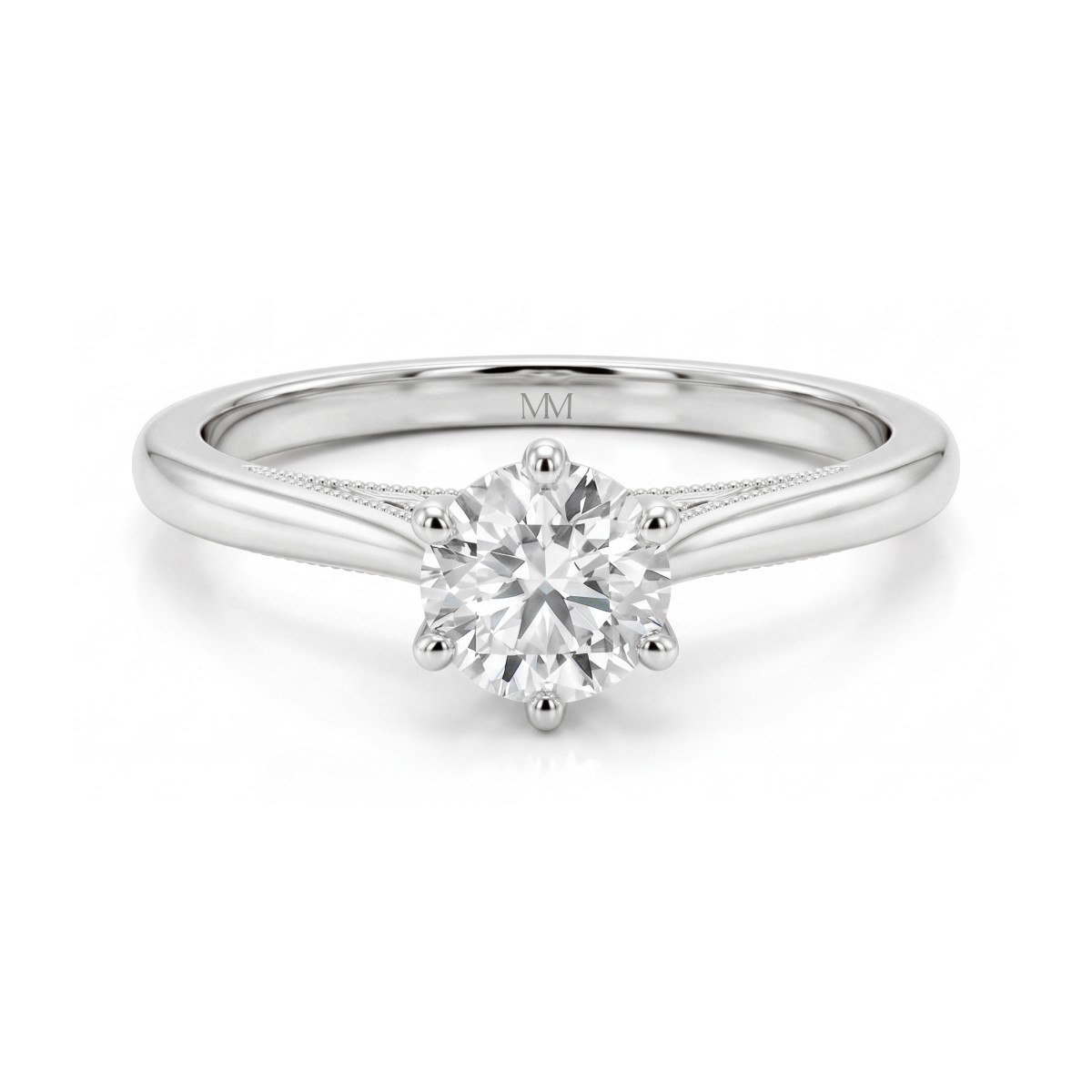 Lotella - Bague de fiançailles en moissanite ronde avec panier sculpté en forme de lotus