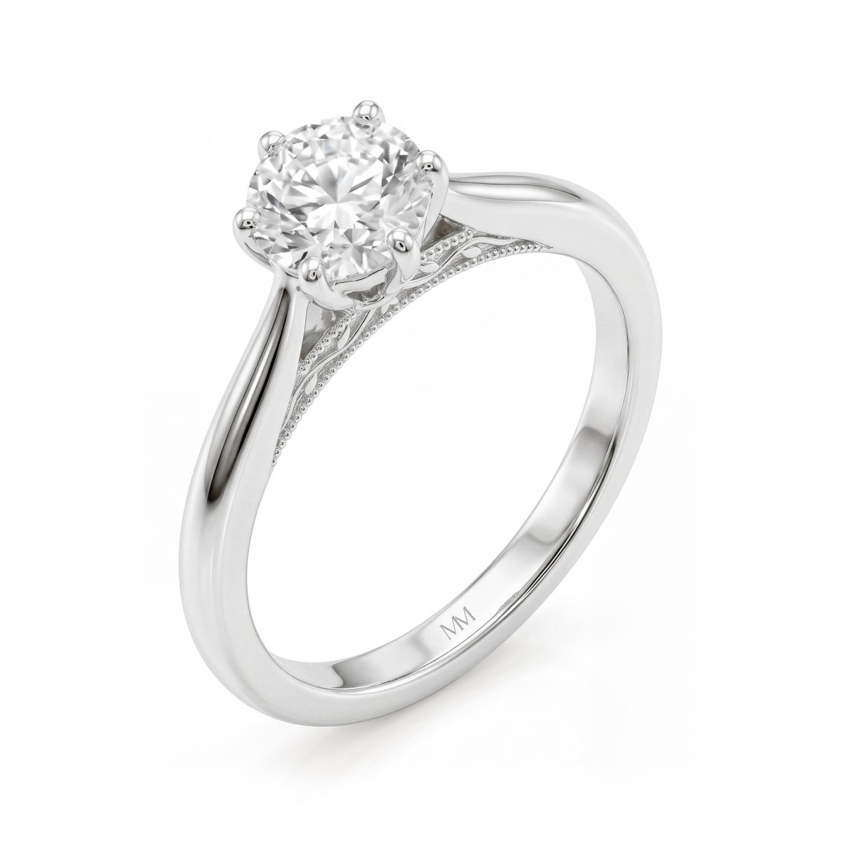 Lotella - Bague de fiançailles en moissanite ronde avec panier sculpté en forme de lotus