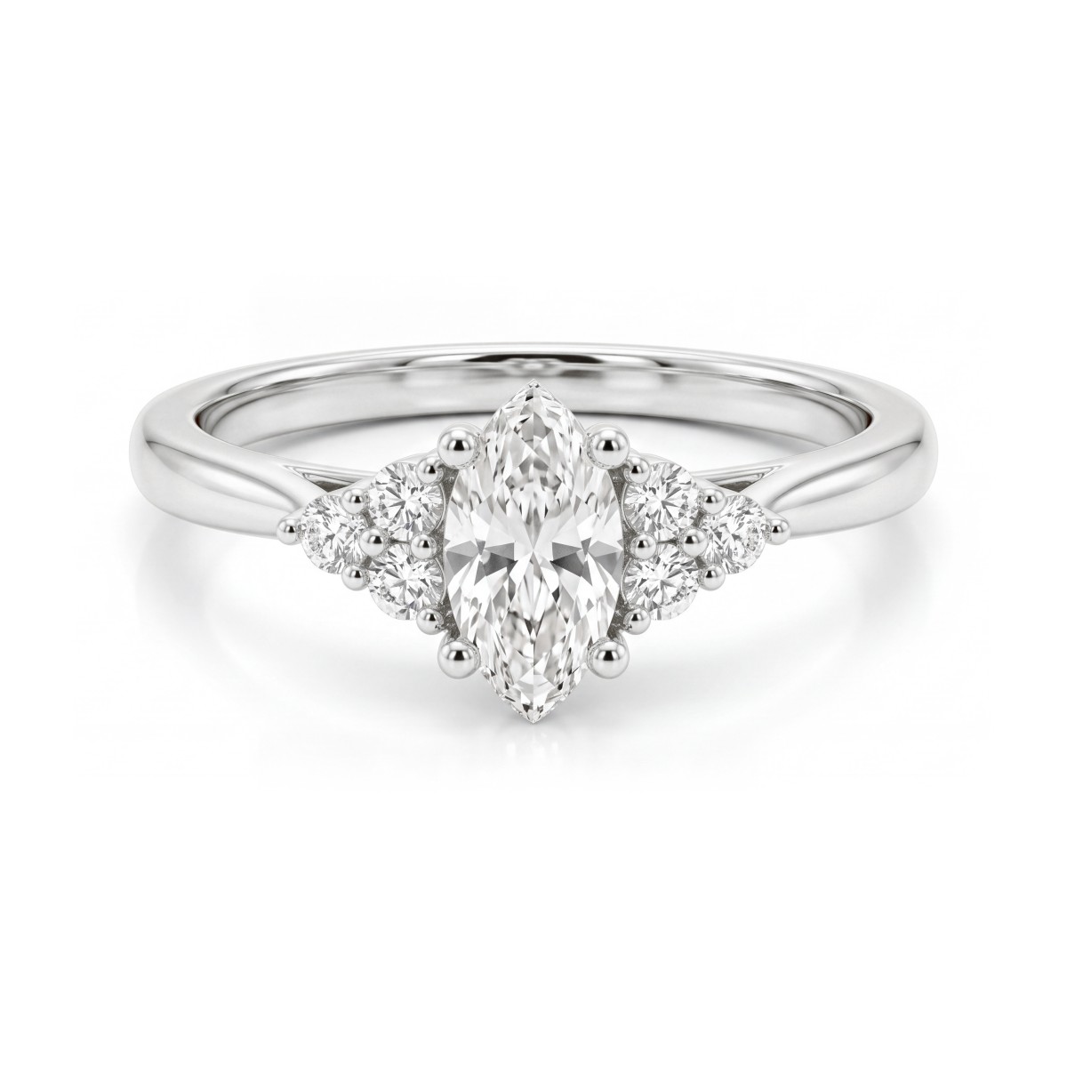 Posy - Bague en moissanite marquise avec pierres latérales en grappe