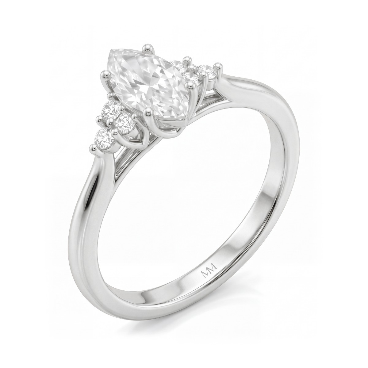 Posy - Bague en moissanite marquise avec pierres latérales en grappe