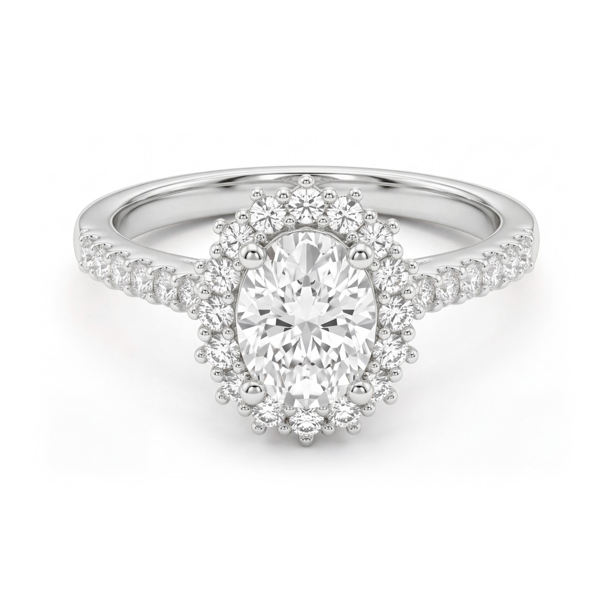 Soleil - Bague halo en moissanite ovale avec anneau pavé
