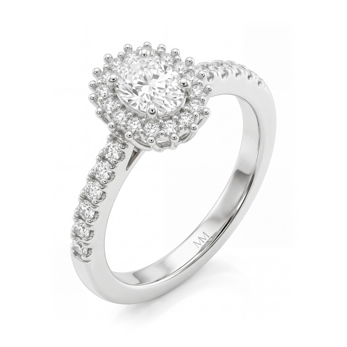 Soleil - Bague halo en moissanite ovale avec anneau pavé