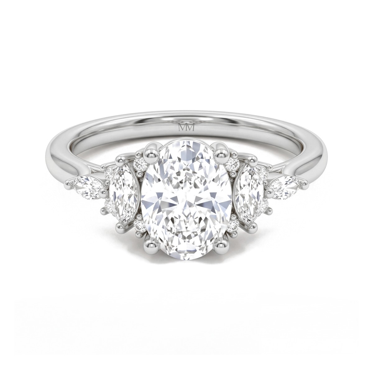 Ondine - Bague en moissanite ovale avec épaulements en grappe de marquises
