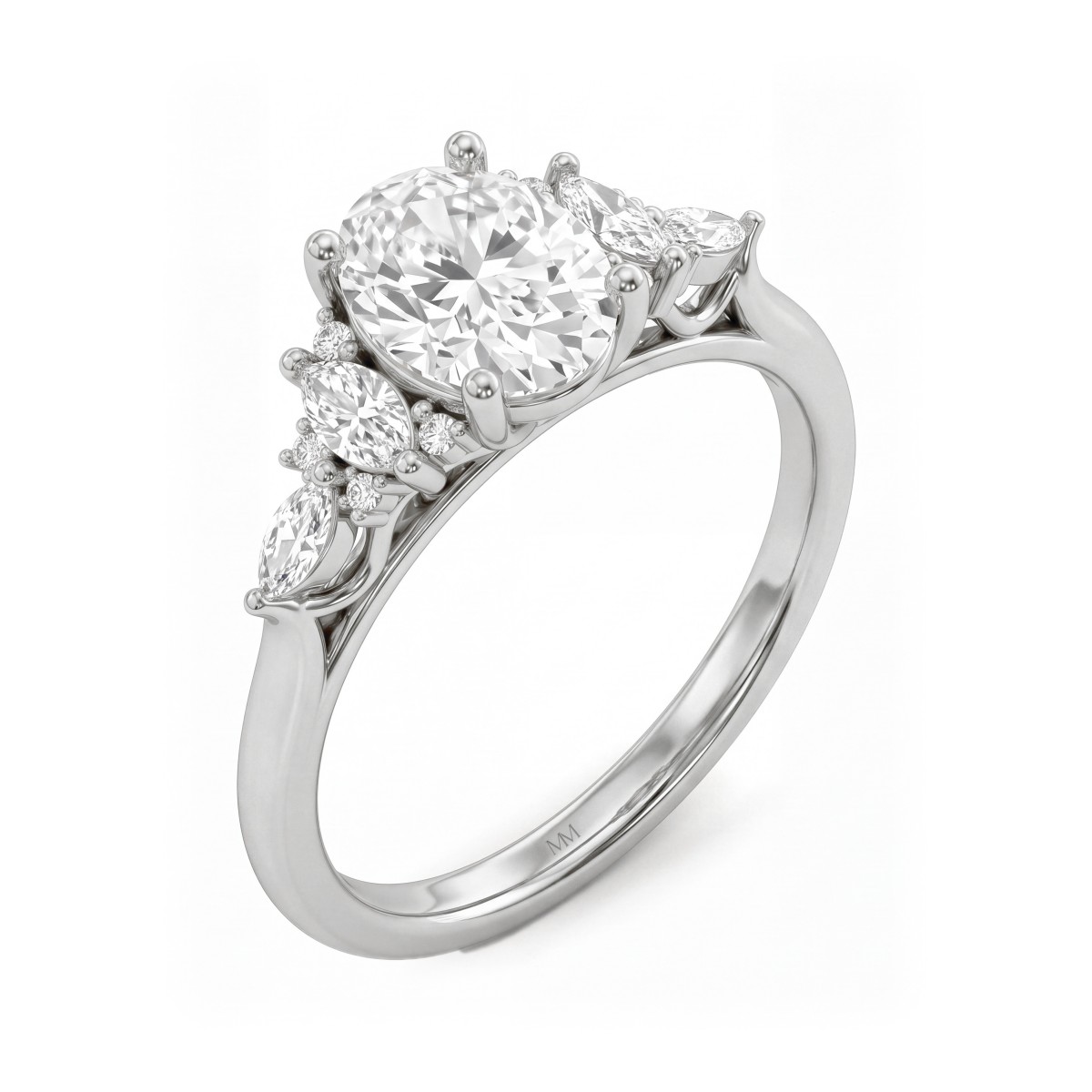 Ondine - Bague en moissanite ovale avec épaulements en grappe de marquises