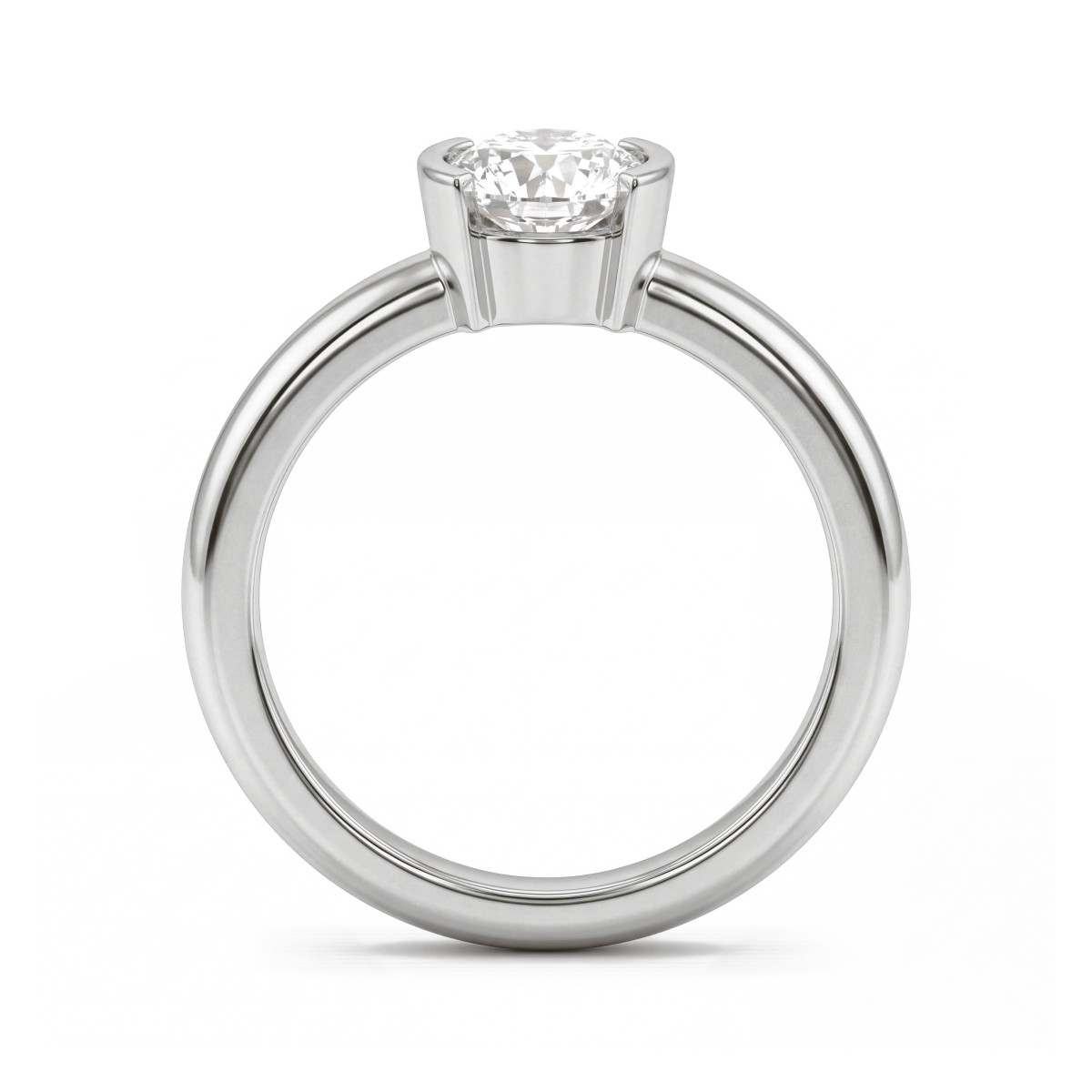 Demi - Bague solitaire en moissanite ronde à serti demi-clos