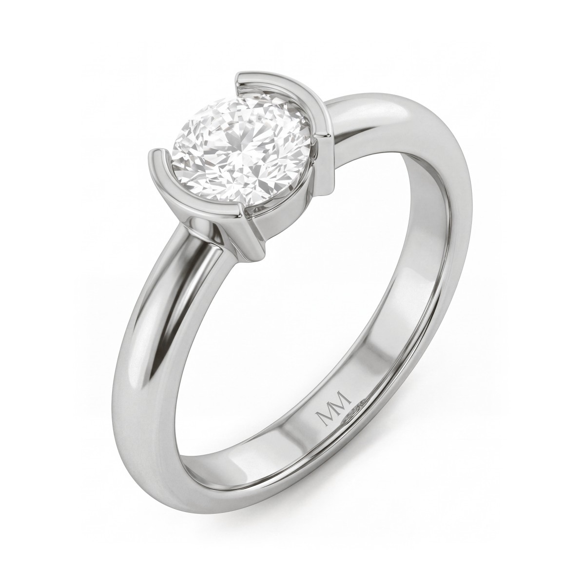 Demi - Bague solitaire en moissanite ronde à serti demi-clos