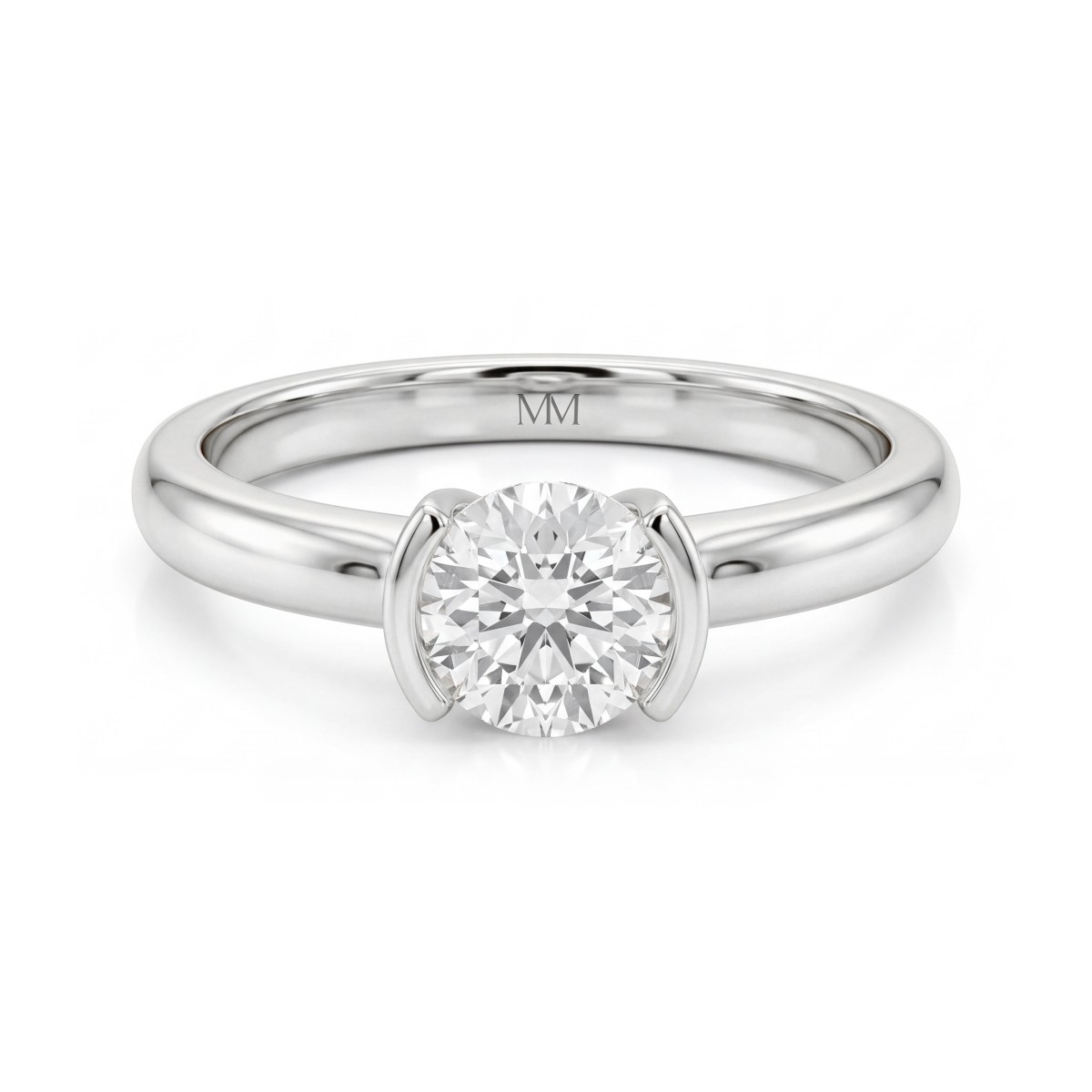 Demi - Bague solitaire en moissanite ronde à serti demi-clos