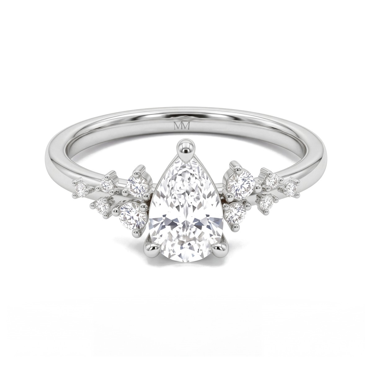 Estelle - Bague en moissanite taille poire avec pierres latérales disséminées