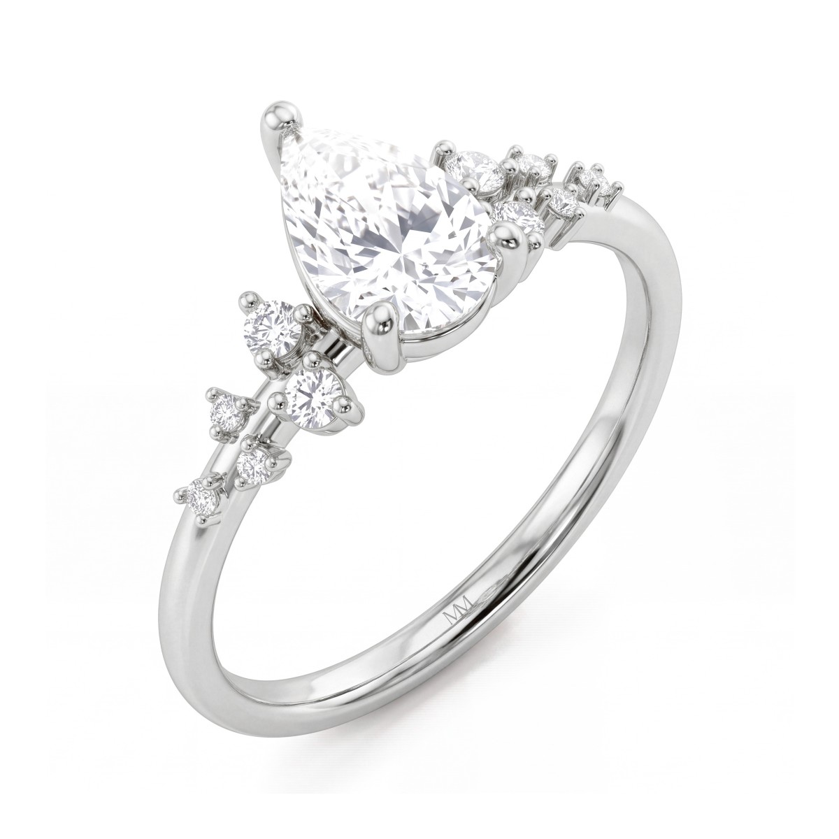 Estelle - Bague en moissanite taille poire avec pierres latérales disséminées