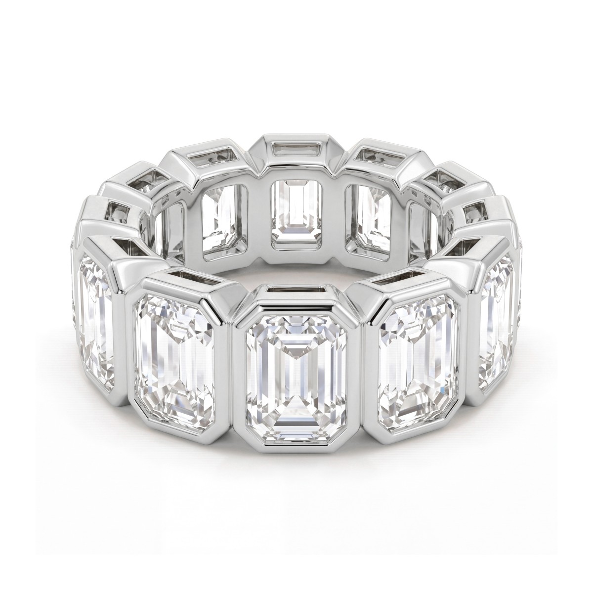 Devotion - Bague tour complet en moissanite taille émeraude avec sertis clos