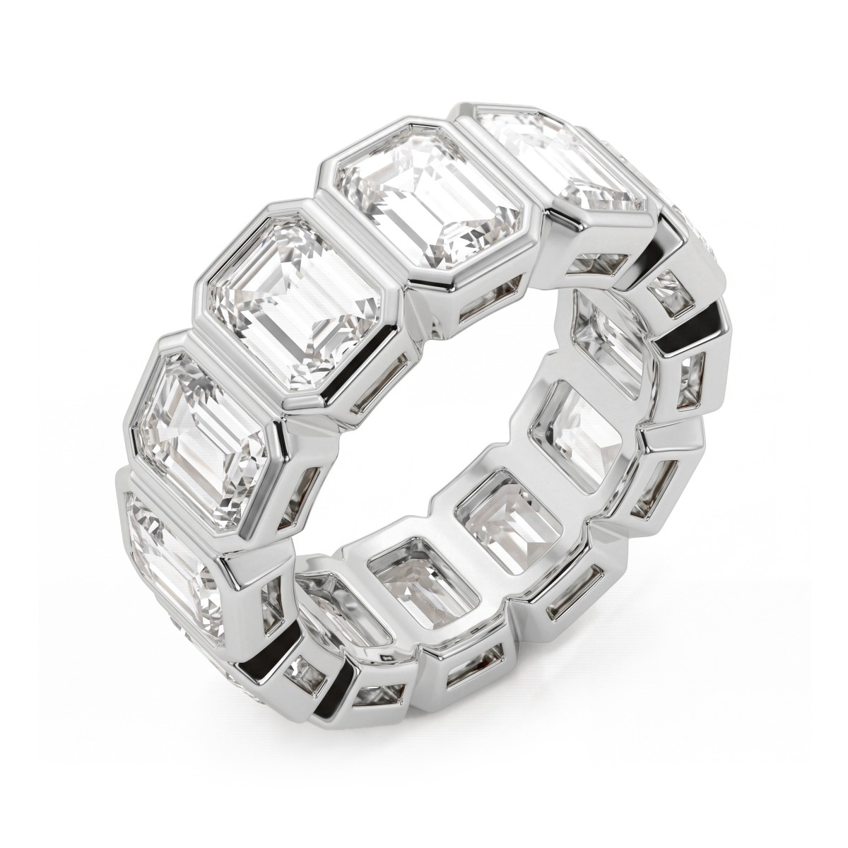Devotion - Bague tour complet en moissanite taille émeraude avec sertis clos