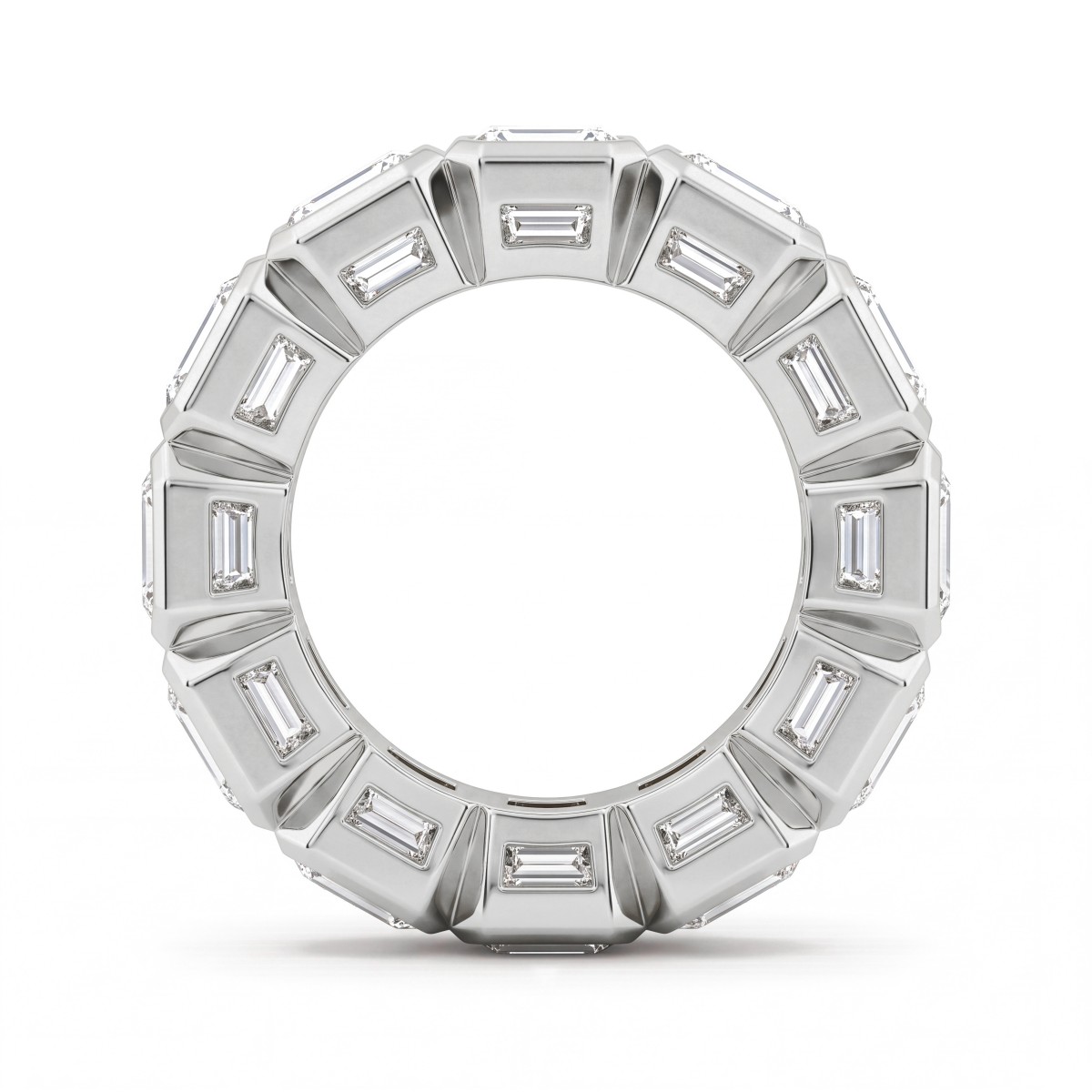 Devotion - Bague tour complet en moissanite taille émeraude avec sertis clos