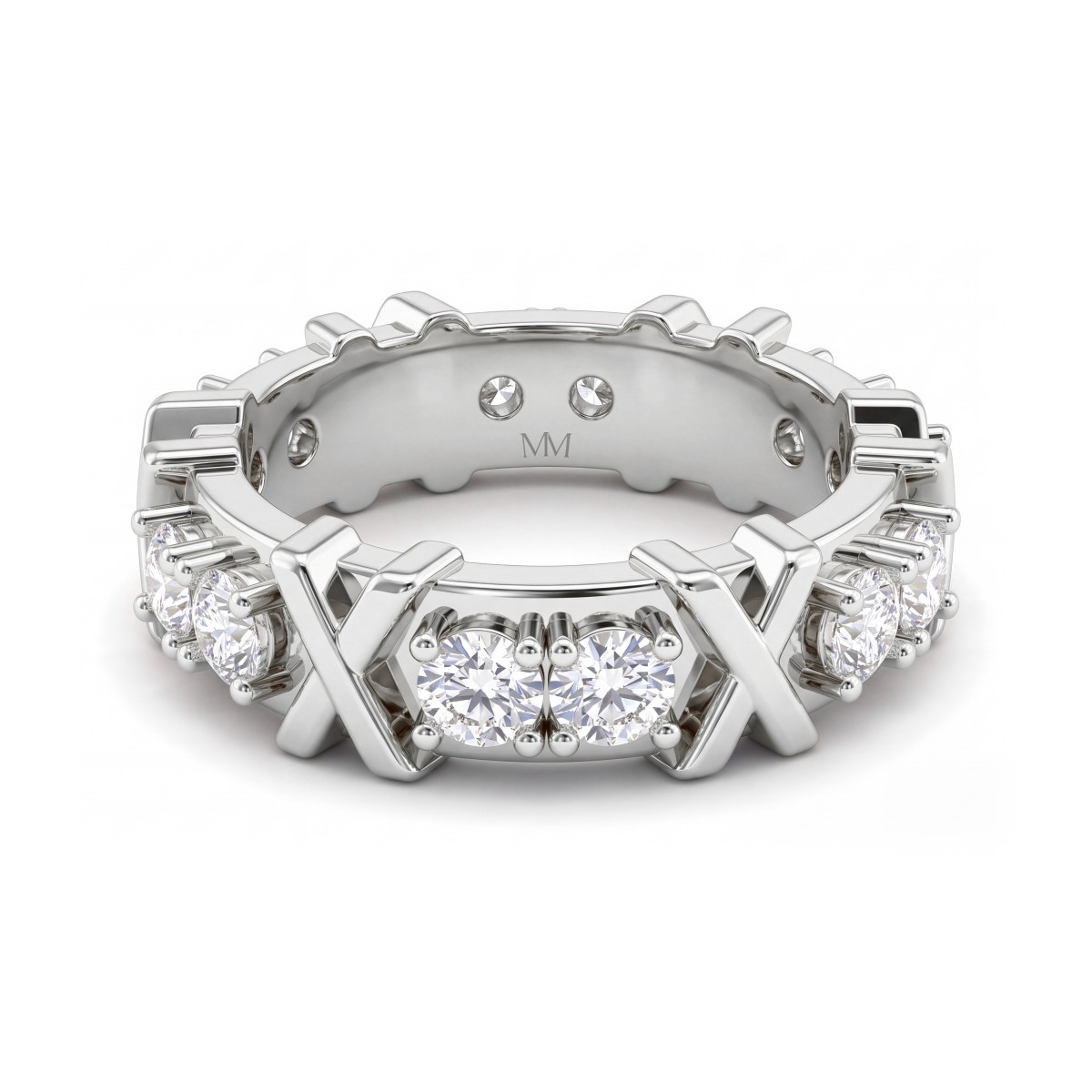 Duetta - Bague d’éternité en moissanite ronde avec motifs en X