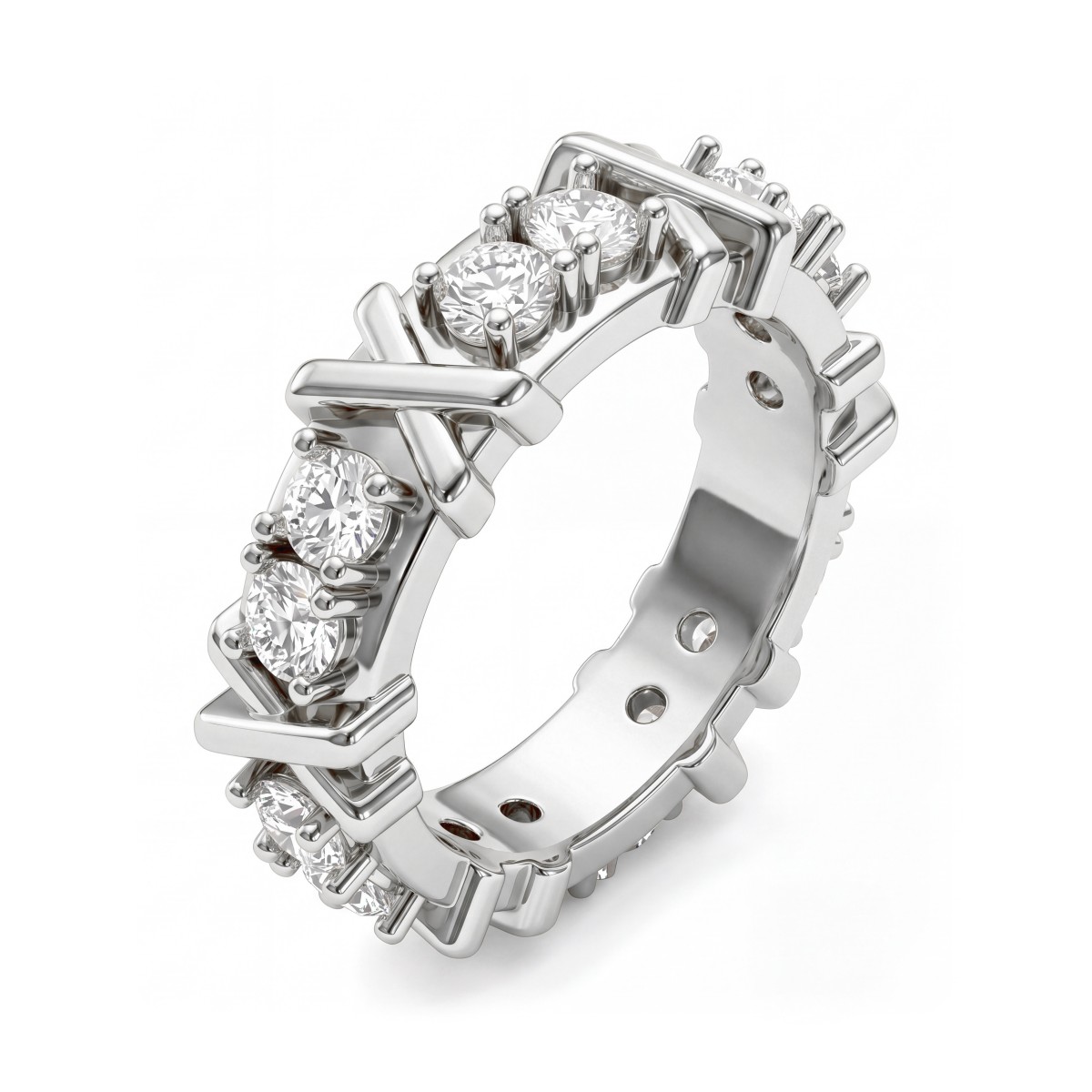 Duetta - Bague d’éternité en moissanite ronde avec motifs en X