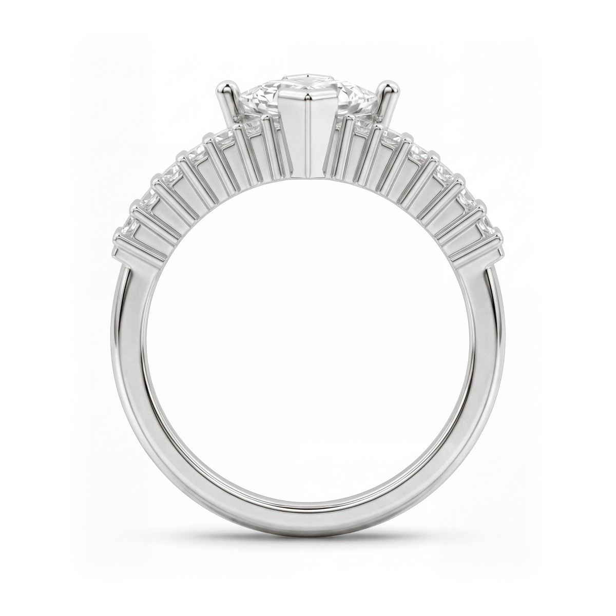 Princelle - Bague art déco en moissanite taille princesse avec épaulements étagés sertis de pierres taille baguette