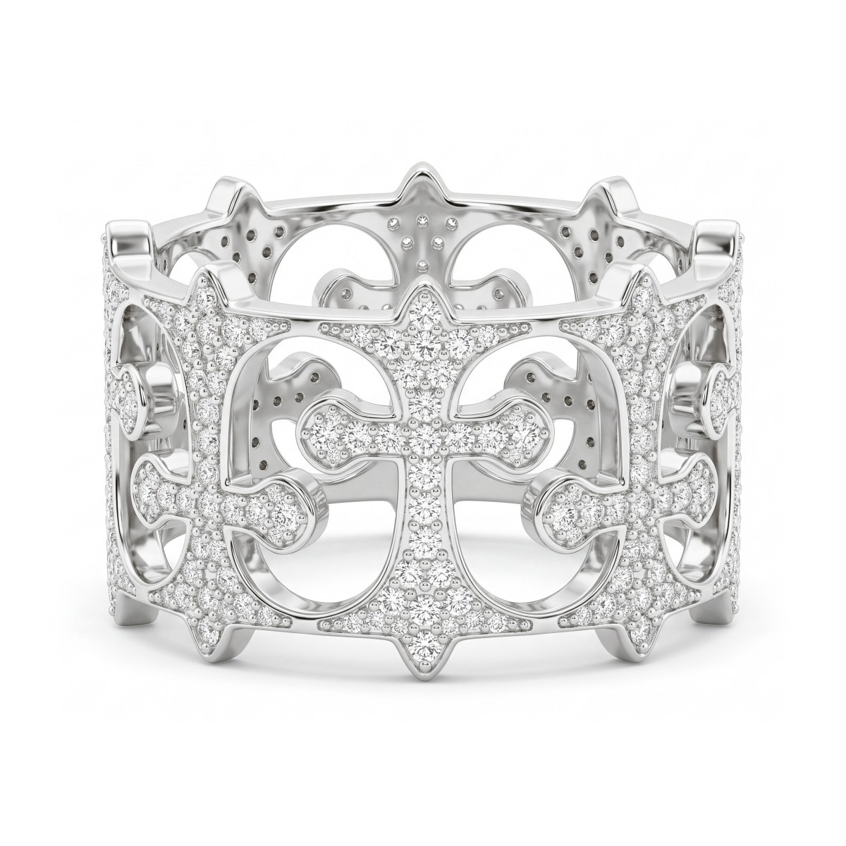 Templar - Anneau tour complet pour homme pavé de moissanites rondes avec croix ajourées