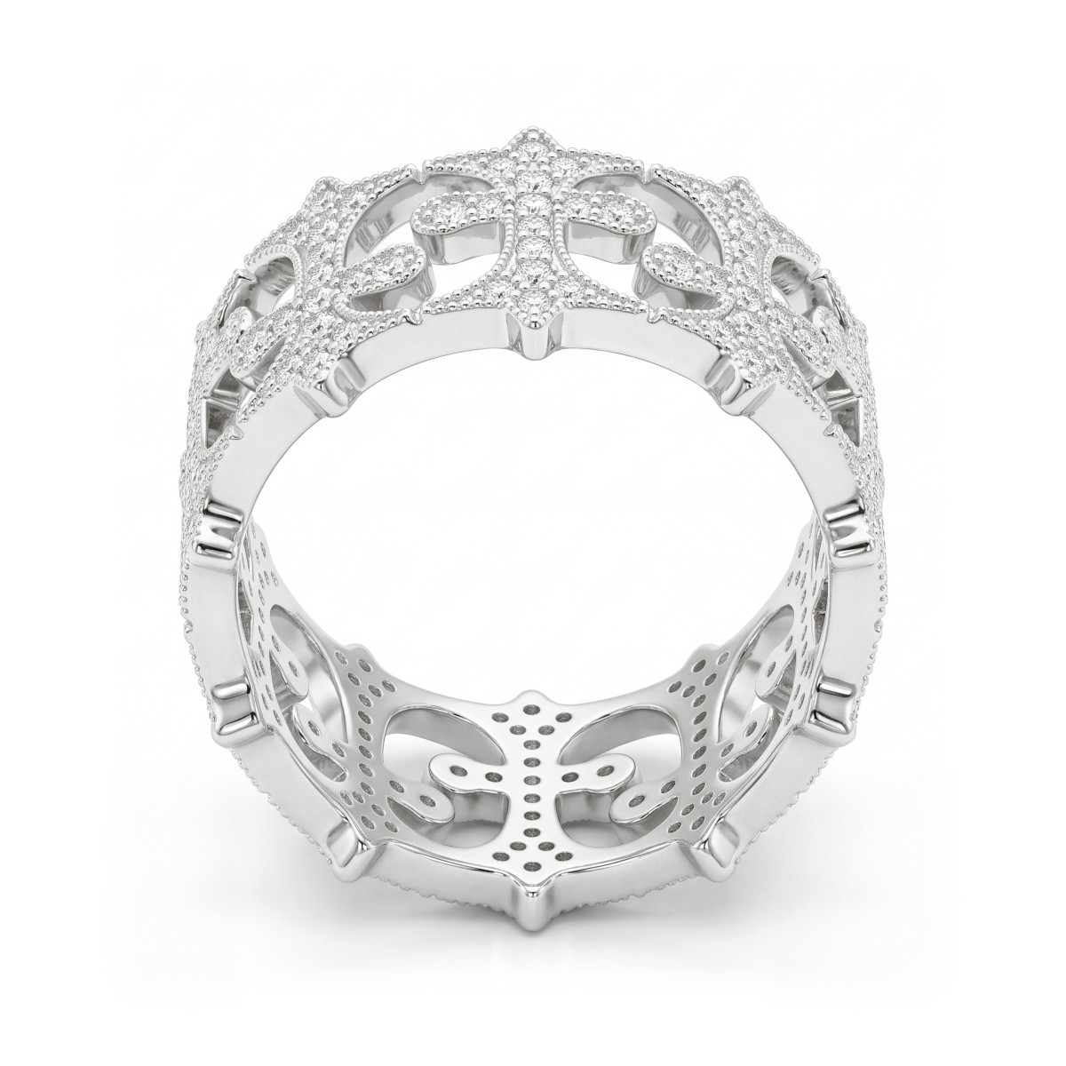 Templar - Anneau tour complet pour homme pavé de moissanites rondes avec croix ajourées