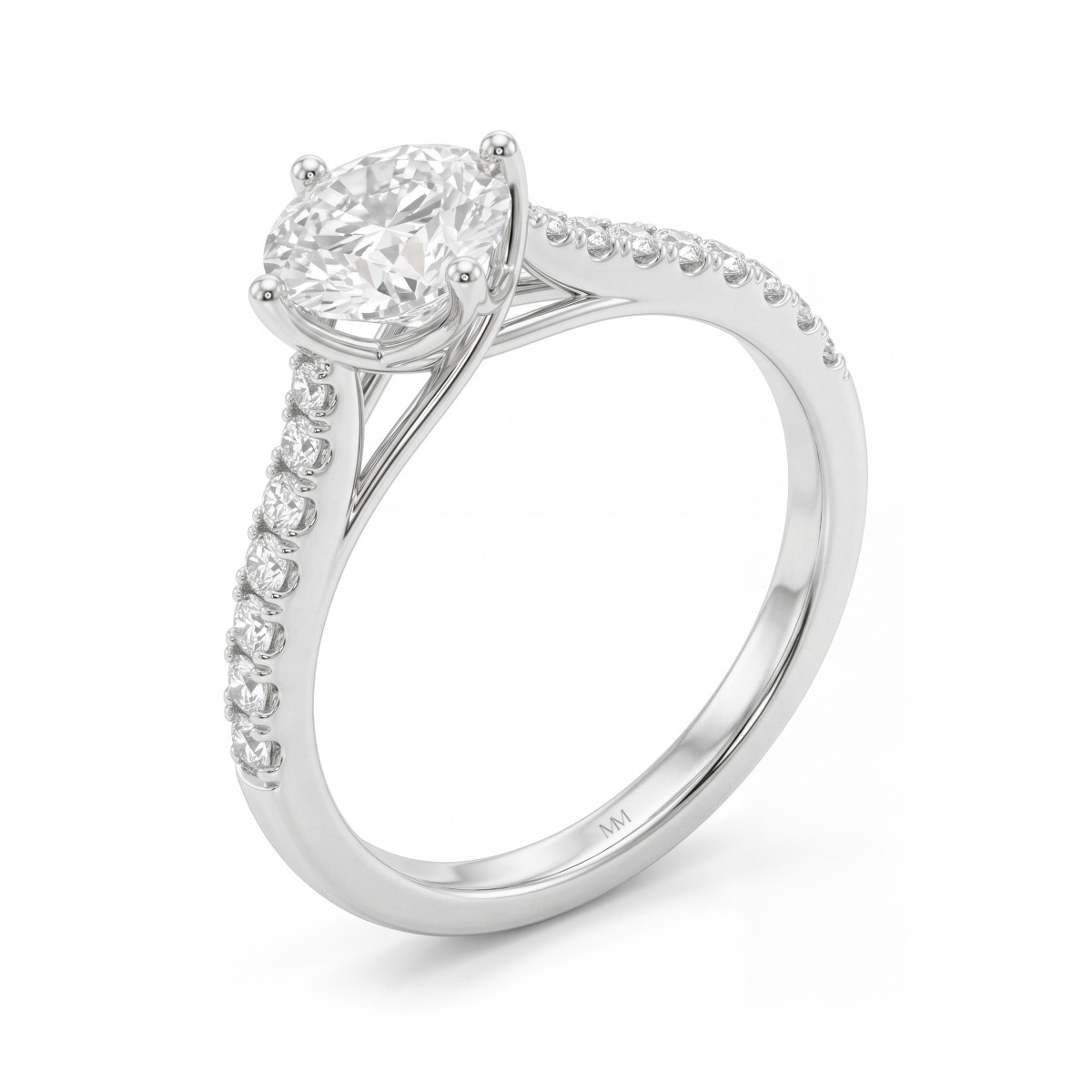 Cadence - Bague de fiançailles en moissanite ronde avec sertissage en treillis et pavé de pierres en dégradé de tailles