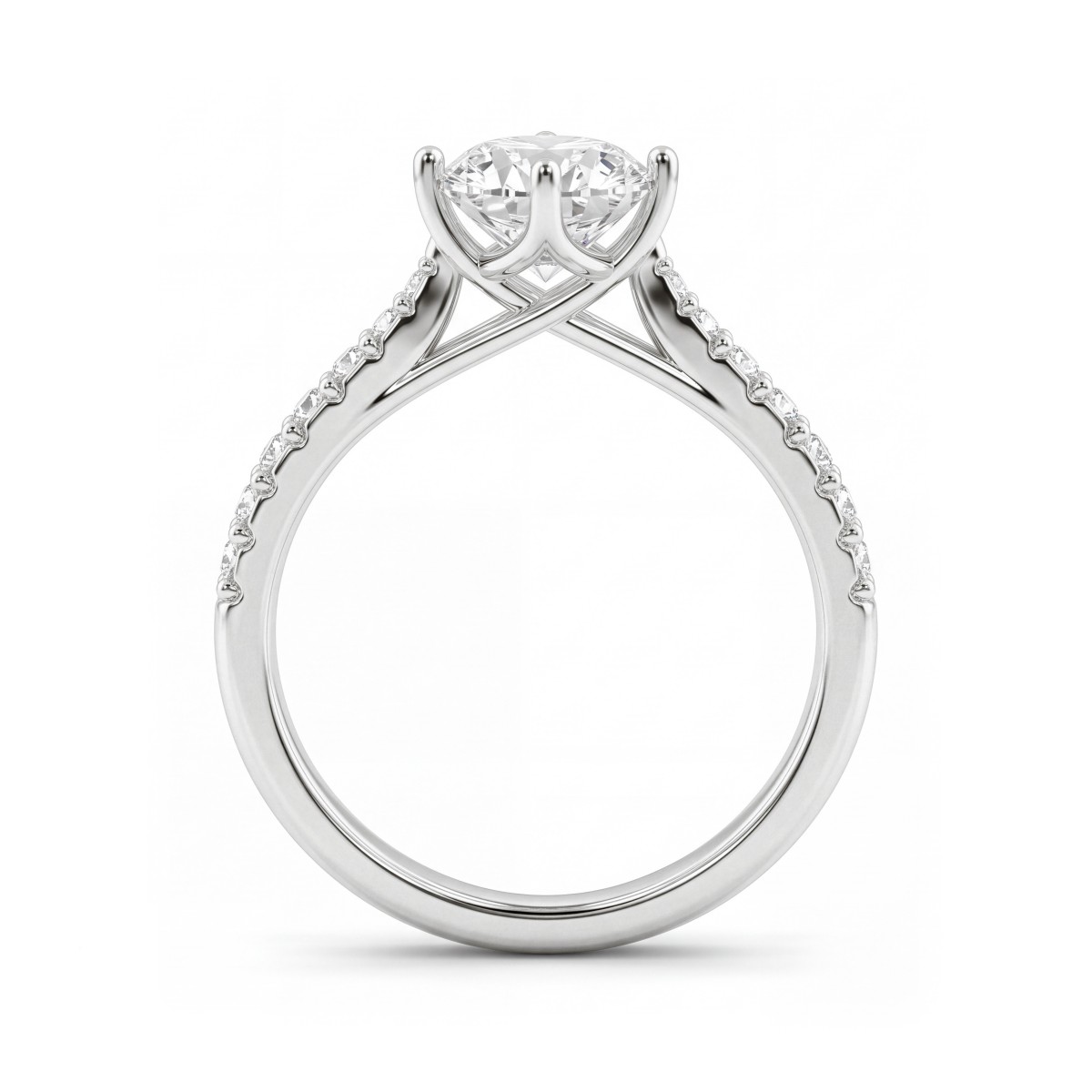 Cadence - Bague de fiançailles en moissanite ronde avec sertissage en treillis et pavé de pierres en dégradé de tailles