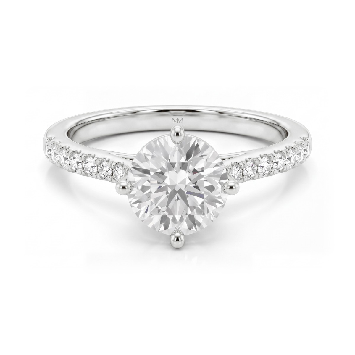 Cadence - Bague de fiançailles en moissanite ronde avec sertissage en treillis et pavé de pierres en dégradé de tailles