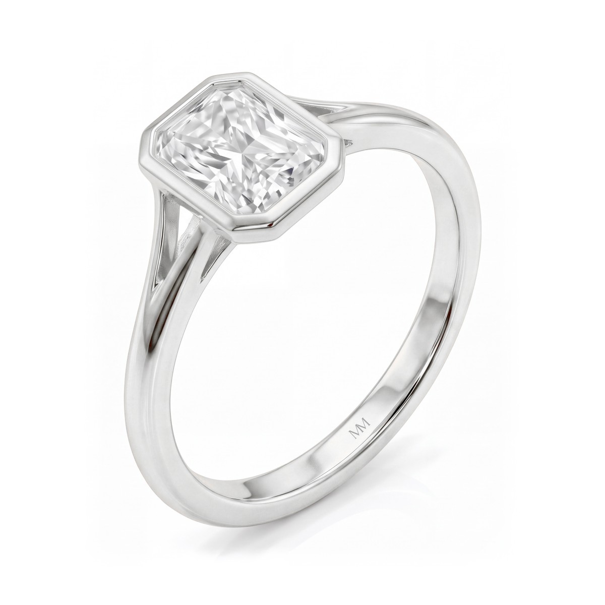 Linnea - Bague solitaire en moissanite taille radiant avec serti clos et corps de bague dédoublé