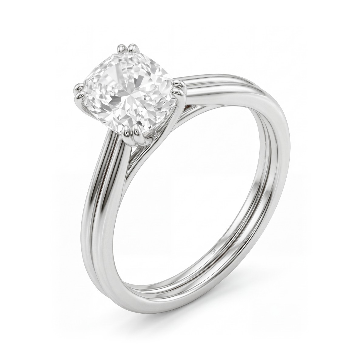 Entwine - Bague de fiançailles en moissanite taille coussin avec double anneau croisé