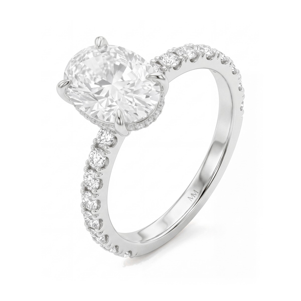 Moonveil - Bague de fiançailles en moissanite ovale avec halo caché et anneau pavé
