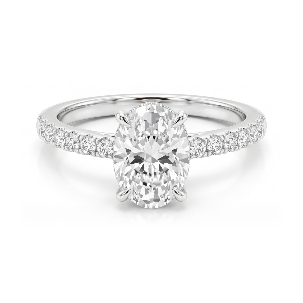 Moonveil - Bague de fiançailles en moissanite ovale avec halo caché et anneau pavé