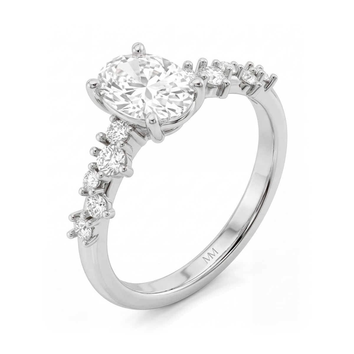 Constella - Bague de fiançailles en moissanite ovale avec pierres latérales disséminées