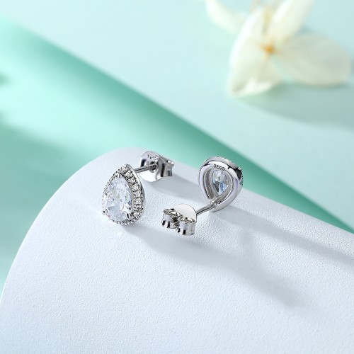 Halo Pears - Puces d’oreilles en moissanite poire à serti halo