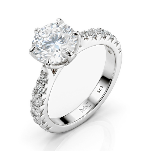 Yuliana - Bague de fiançailles en moissanite avec sertissage tulipe et pierres latérales étincelantes