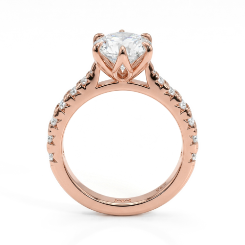 Yuliana - Bague de fiançailles en moissanite avec sertissage tulipe et pierres latérales étincelantes